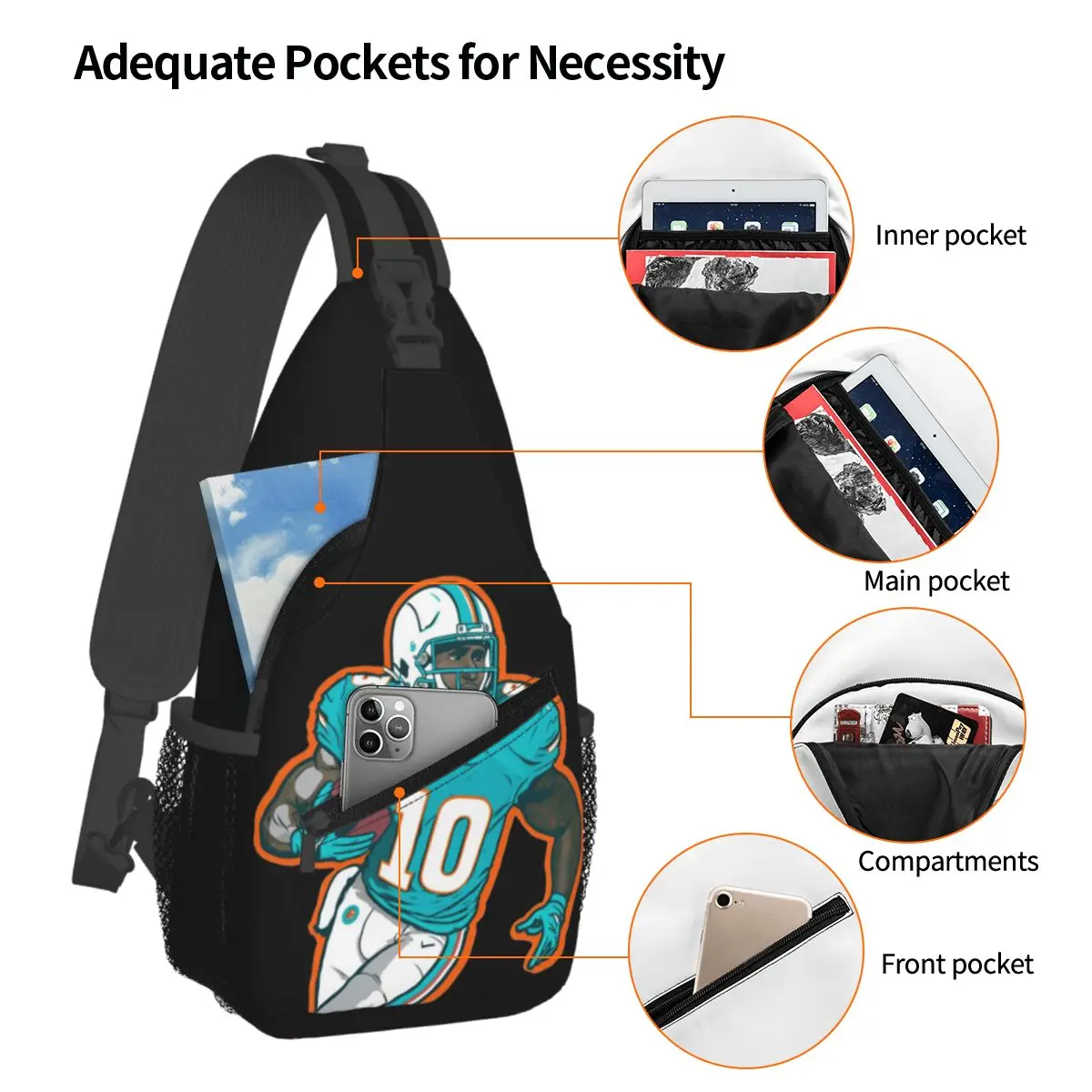 Tyreek Hill Dolphins - Best Player Throw Blanket03 Chest Bag Men Sling Crossbody Backpack Chest Bag Daypack Shoulder Bag