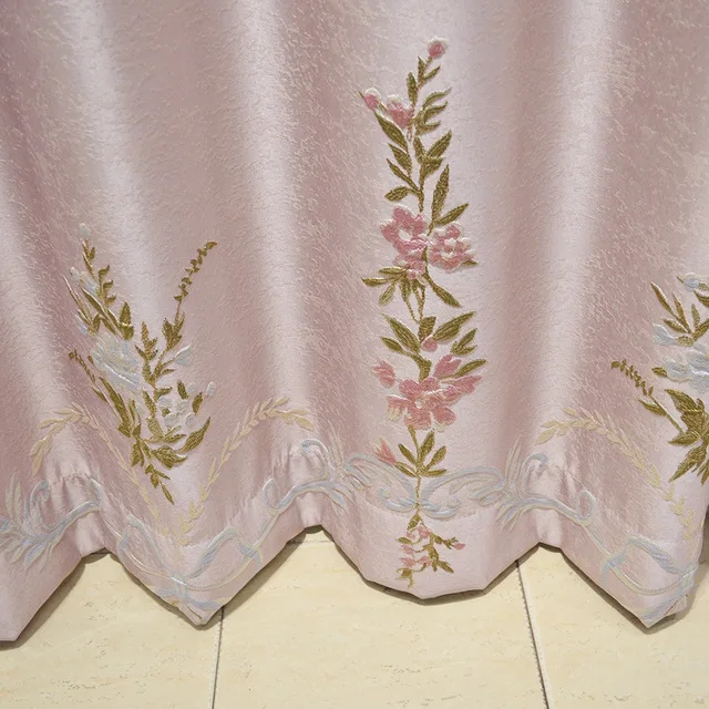 

European high-grade jacquard pink embroider relief thick window valance curtain tulle M1584