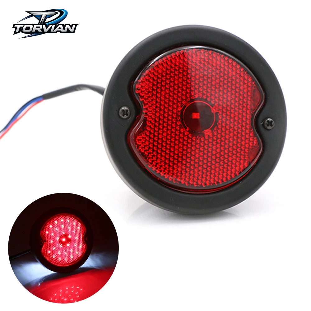 Torvian Motorcycle LED Tail Light 12V Retro Round Brake Stop Lamp Steel Body For Motobike Cruiser Custom Universal Rear Lamp