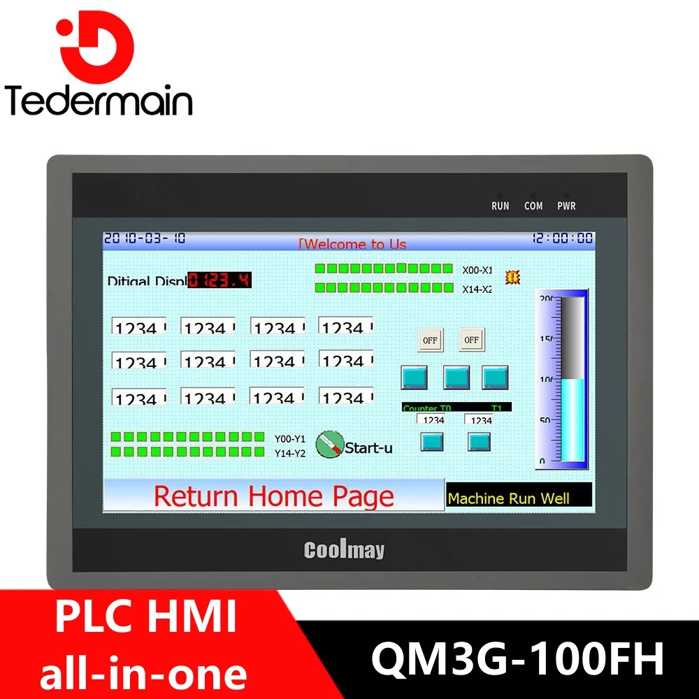 Coolmay 10.1 Inch HMI PLC Touch Screen QM3G-100FH Digital Programmable Logic Controller All-in-one machine 30 relay outputs