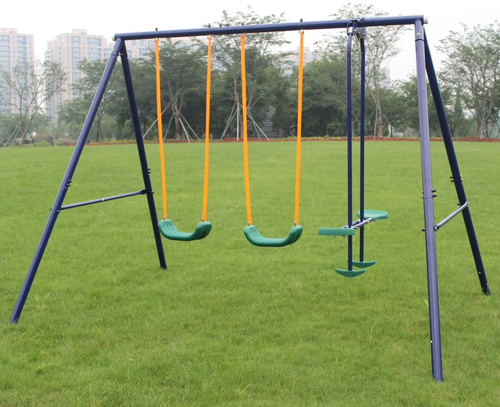 Metal Swing Set Outdoor with Glider for Kids Toddlers Children