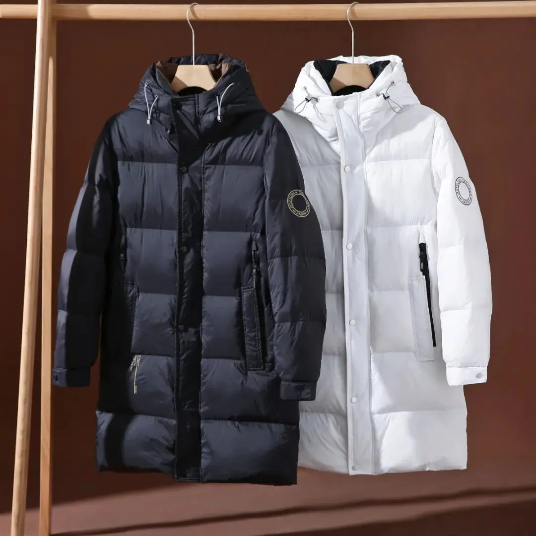 piumino Jaet con cappuccio di media lunghezza Thi caldo piumino d'oca resistente al freddo Cappotto invernale Capispalla da uomo Outdoor Sle impermeabile