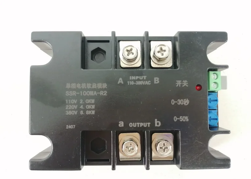 Single Phase Motor Soft Starter Module 110V 220V 4KW SSR-100WA-R1(4KW) Online Soft Starting Fan Pump Pressure Reducer Conveyor