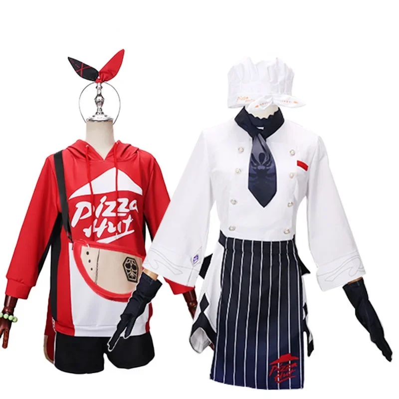 Genshin Impact Cosplay Eula Cosplay Costume Amber Cosplay Pizza Hut Waiter Uniform Cosplay Adult Halloween Christmas Party JS770