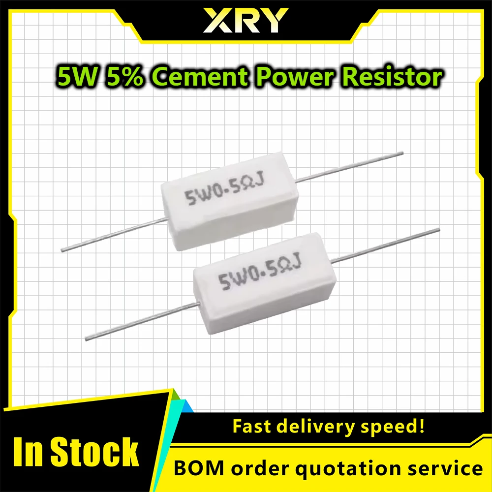 XRY 10PCS 5W Cement Resistor Power Resistance 0.01R ~ 150K 0.5R 1R 10R 100R 0.22 0.33 0.5 1 2 5 8 10 15 20 25 30 100 1K 10K Ohm