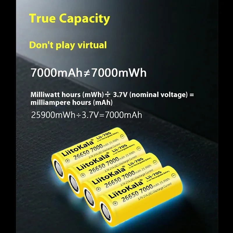 1-20pcs LiitoKala Highest Capacity 26650 7000mah 21A/35A lithium battery 3.6V 26650 Rechargeable Battery Cell for Battery Pack view 3