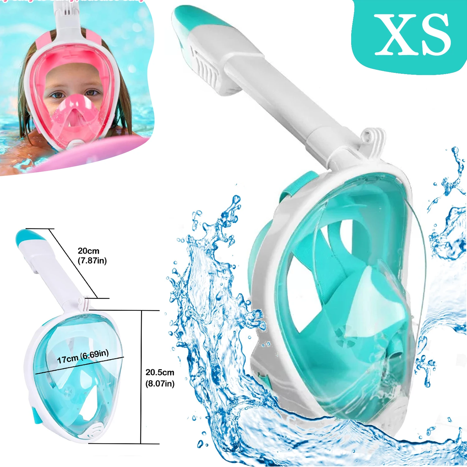 Maschera da Snorkeling a pieno facciale per bambini nuoto subacqueo con ampia vista sistema di respirazione sicuro antiappannamento maschera da