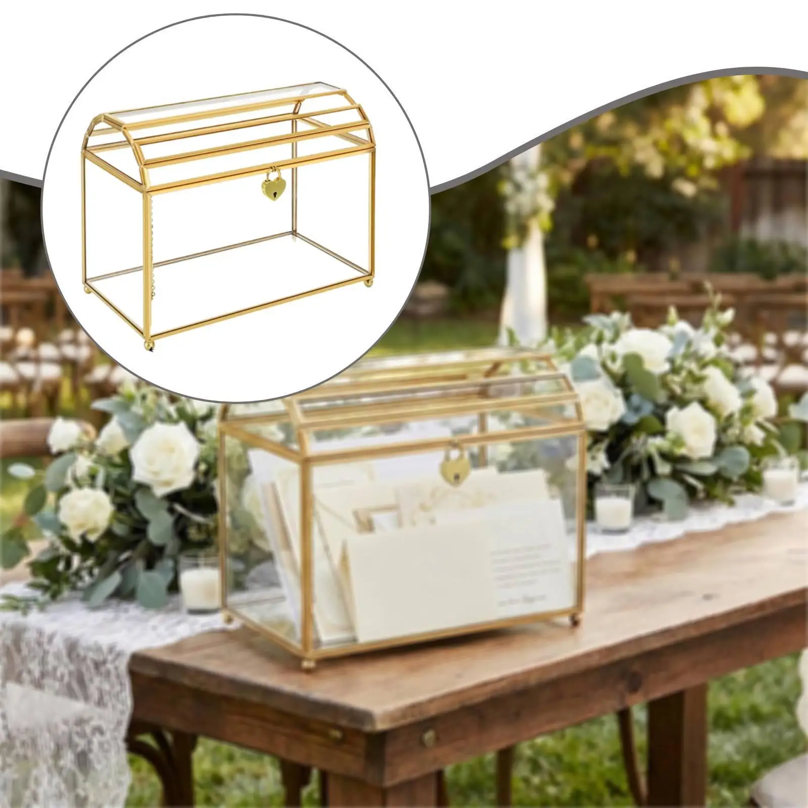

Glass Wedding Card Box with Heart Lock Durable Gold Centerpiece Ornament Secure Envelope Holder for Reception