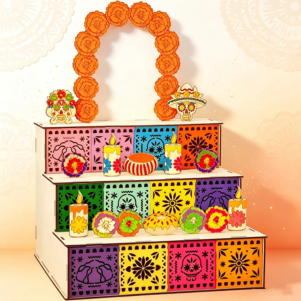 Unique Mexican Wooden Altar Box, Day of The Dead Ofrenda Shadow Box for Memorial Display in Home ift Supply for Home Decorations