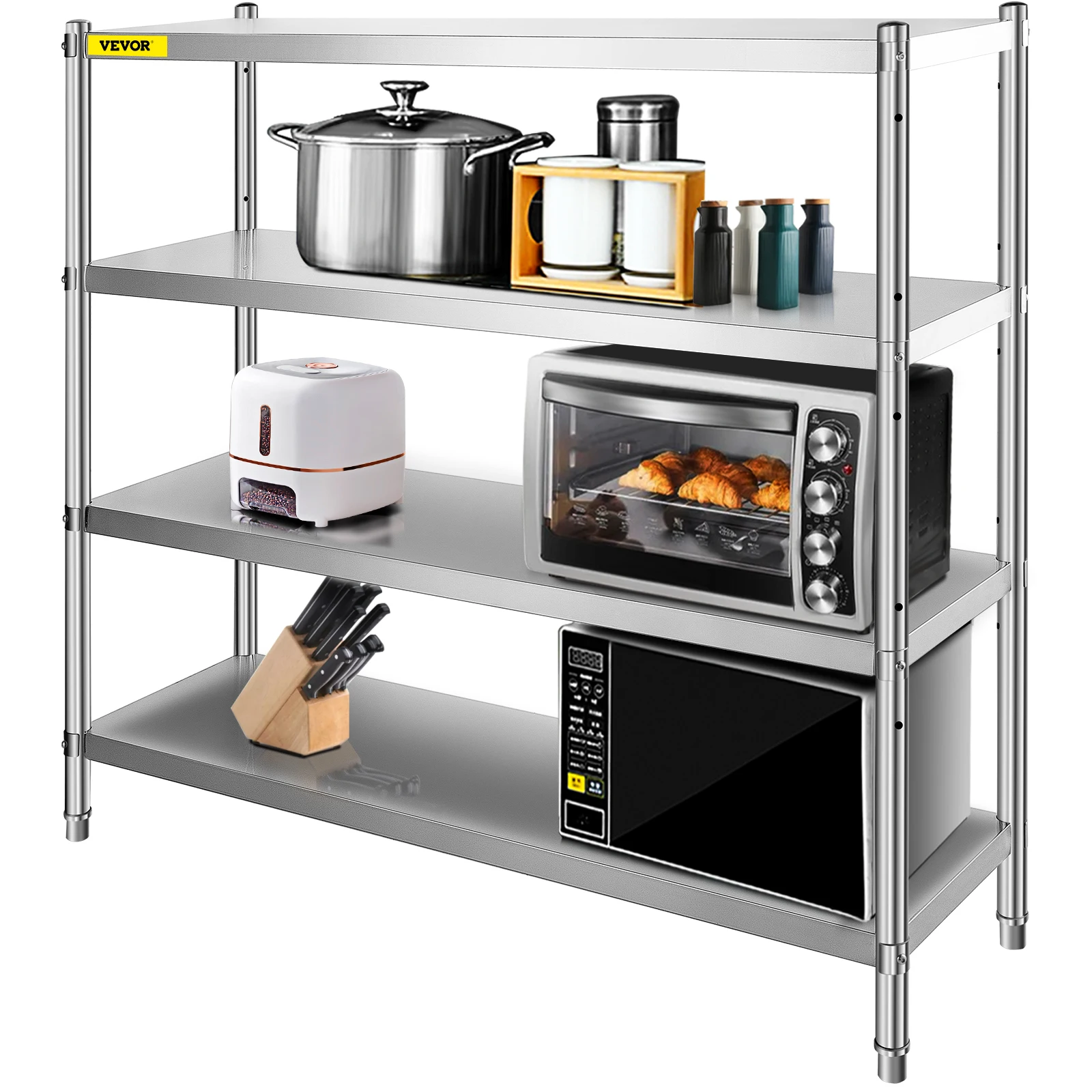 VEVOR Storage Shelf,4-Tier Stainless Steel Shelving,Storage Shelving Unit, 70.9 x 17.7 x 59.1In Heavy Duty Storage Rack Shelving