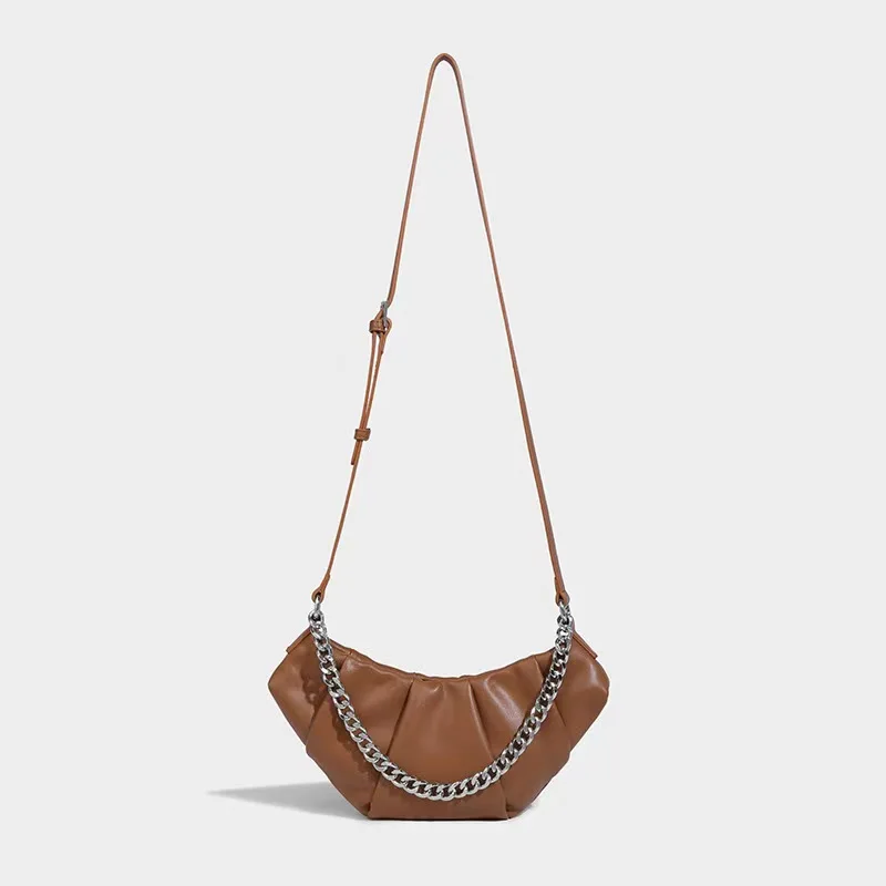 Niche Designer Luxury Retro Horn Pleated Shoulder Bag High-end Fashion Handbag Large Capacity Casual Simple Luxury Chain Bag