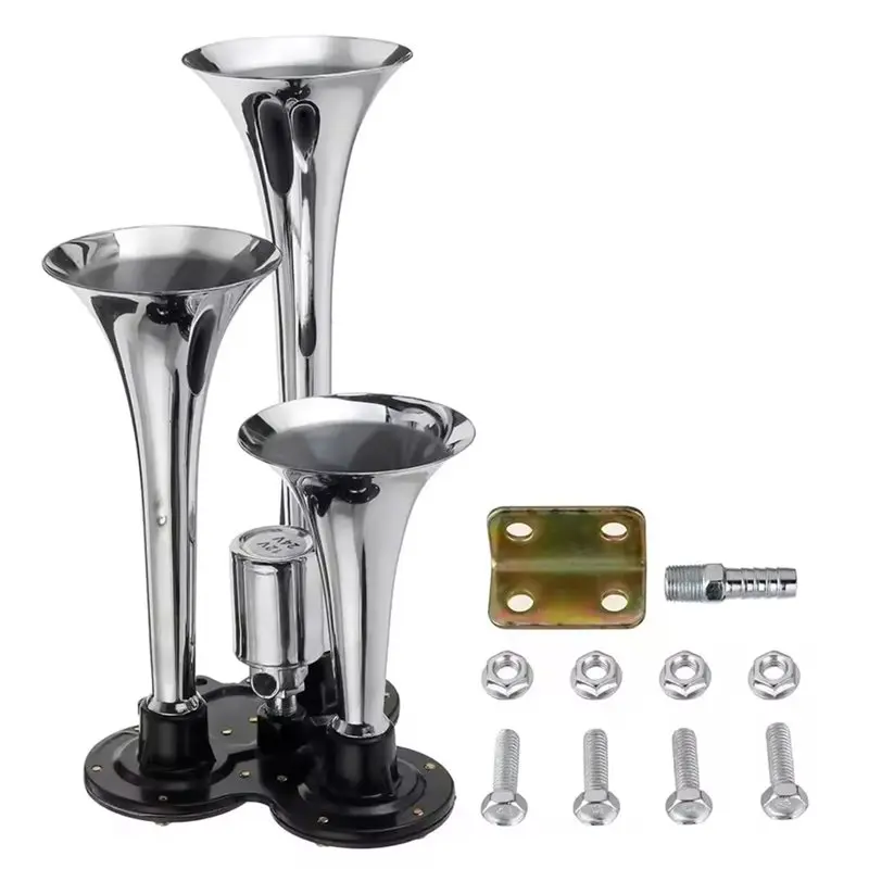 Universal 135DB Loud Train Triple Trumpet Air Horn Kit-12V/24V For Trucks, Cars SUV Boats Tractors,Rvs