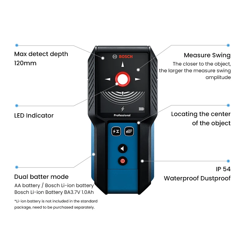 Bosch GMS120-27 Professional Wall Detector Digital Wall-Scanner For Wood Metal Live Wire Multifunction LCD Display Wall Scanner