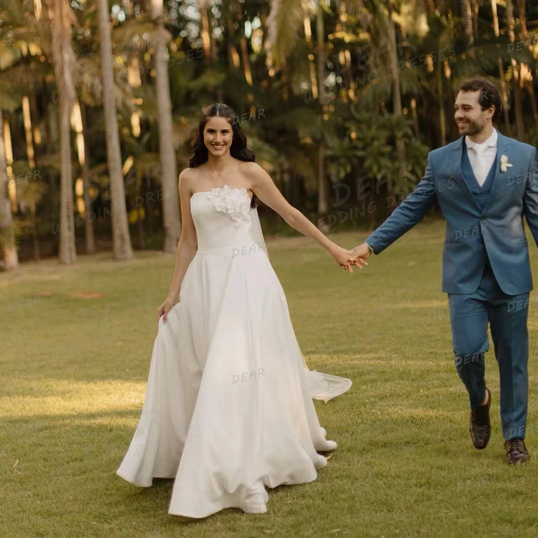 Vestidos De Novia De satén sin mangas para mujer, traje Sexy De lujo, apliques sin tirantes, Formal