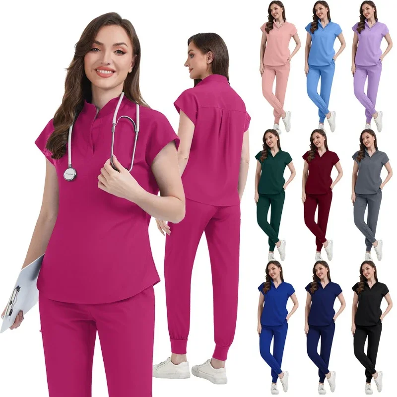 women-sleeveless-solid-color-thin-elastic-scrub-suit-comfortable-medical-uniform-for-nurses-doctors-and-front-desk-employees