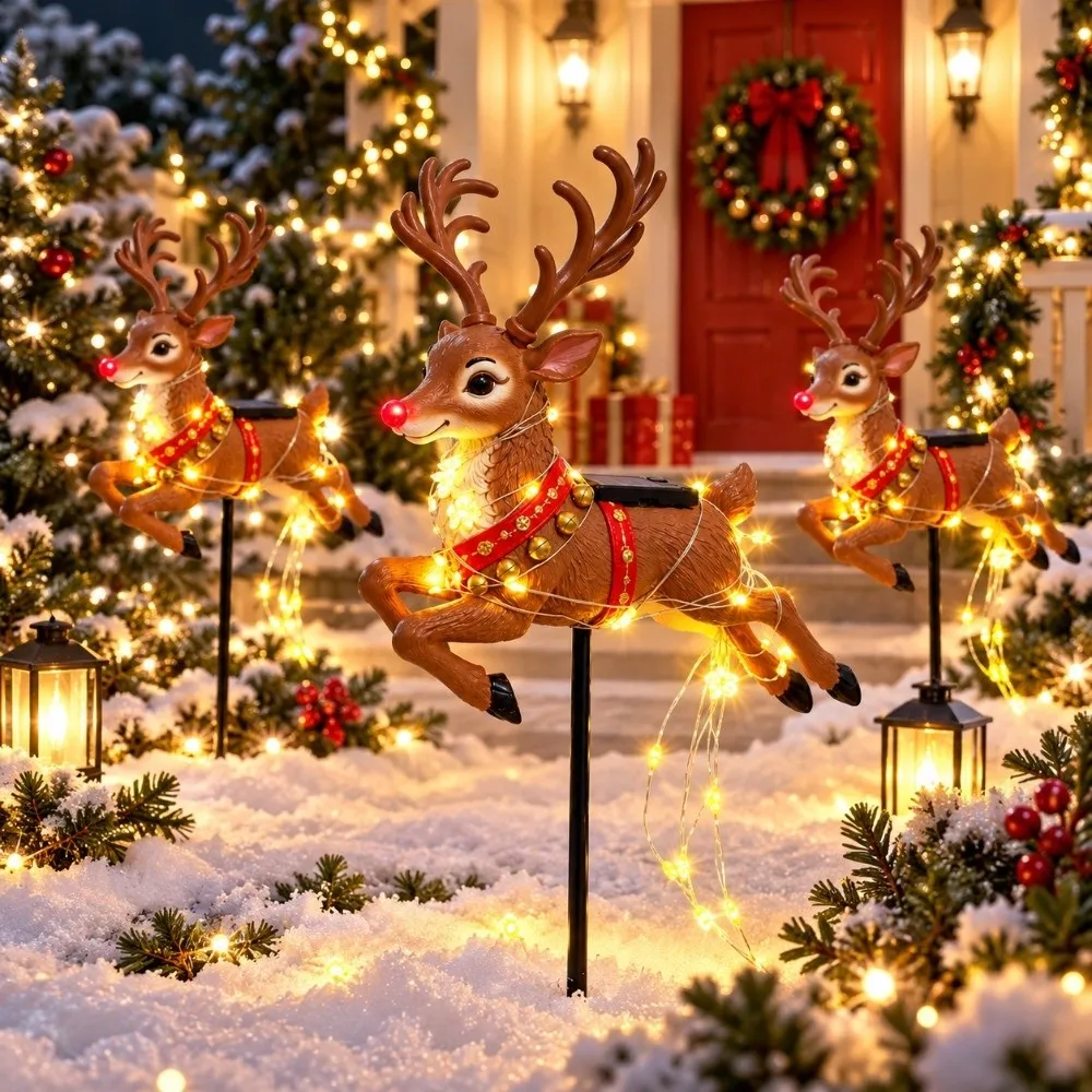 Swirling Effect Reindeer Pathway Light Waterproof Energy Saving Garden Decor Lamp Stable Light Output LED Beads