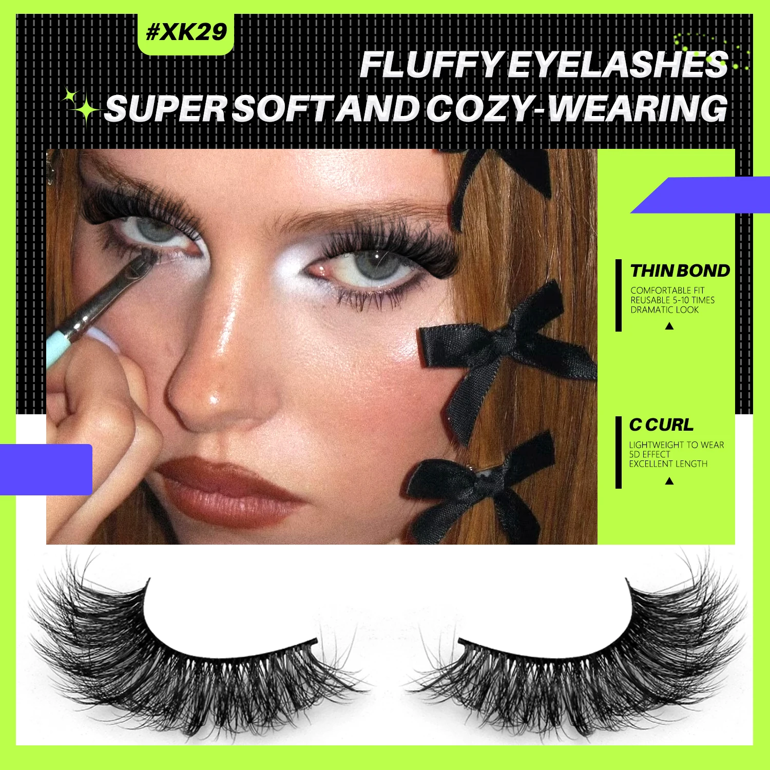 Lasvirey Pestanas fofas, pestanas grossas estilo olho de gato, pestanas postiças 8D fofas e volumosas dramáticas, pestanas postiças macias e encaracoladas, extensão de pestanas de vison falso, maquilhagem