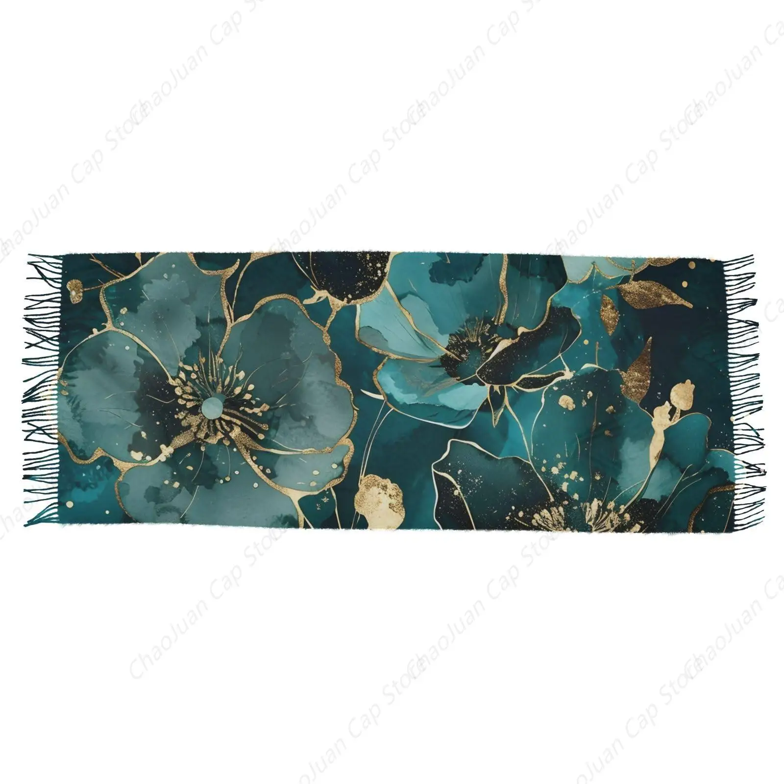 Winter Scarf for Women-Watercolor Flower Green Gold Pattern,Shawl Cashmere Feel Large Size 86 * 30inches Winter/Fall Warm