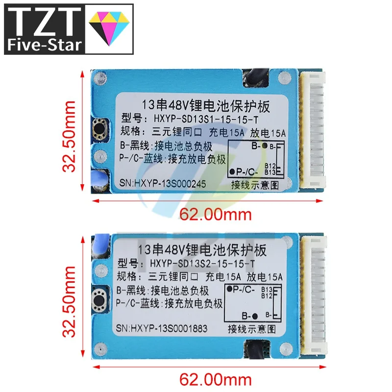 BMS 13S 48V 15A Lmo Ternary Li-ion Lithium 18650 Battery Charge Protection Board With Heat Sink Common With Temperature Control