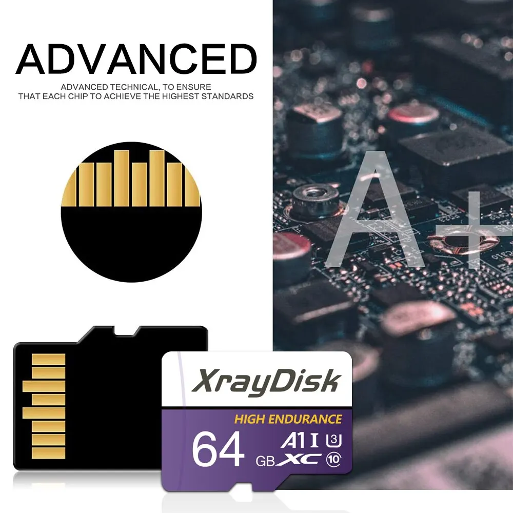 Karta pamięci Xraydisk TF 64G 128GB 256GB Karta pamięci High Speed z adapterem A1 U3 Klasa 10 V30 do telefonu/kamery/Dash