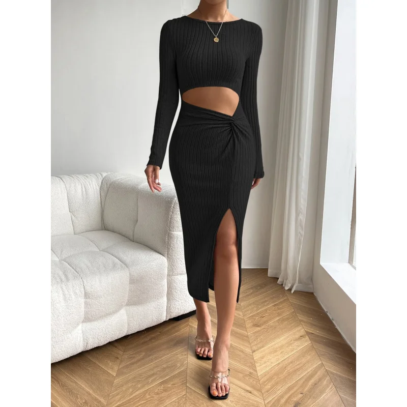 

Women's Sexy Style Pleated Dress Autumn Winter Slim Fit Slimming Split Mid-Length Dress