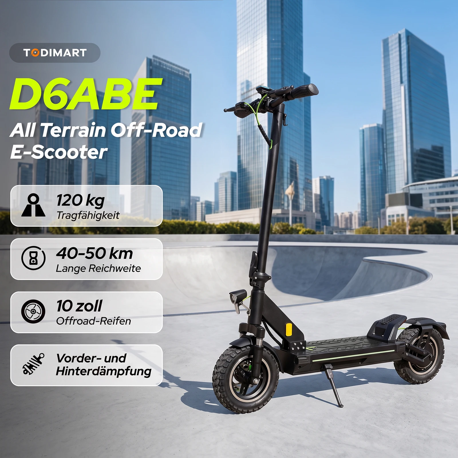 Todimart D6 ABE E Skuter Elektryczny dla Dorosłych 48V 13Ah Podwójne Silniki Elektryczny Skuter 10-calowe Opony Prędkość 20 km/h Składany do Użytku Miejskiego Przednie Zawieszenie Sprężynowe