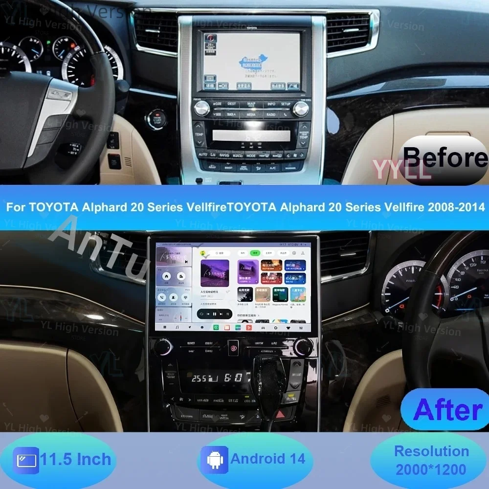 HD Touch Screen For Toyota Alphard 20 2008-2014 Multimedia Video Player 11.5 Inch DSP Head Unit Navi Wireless CarPlay GPS BT 5.0