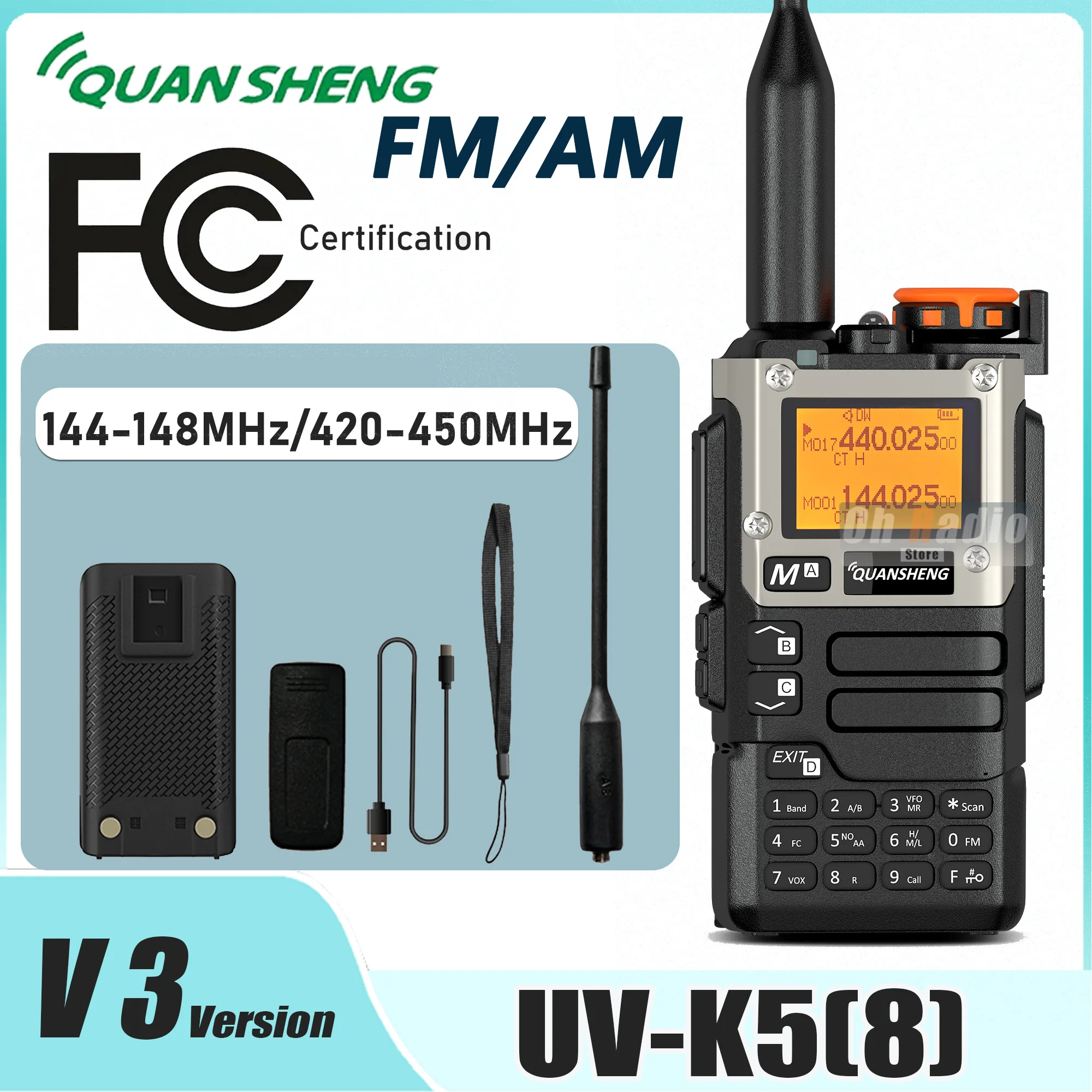 

Рация Quansheng UV-K5(8) UV-K6 144-148 МГц 420-450 МГц VHF UHF 5 Вт с зарядкой через USB-C, функциями AM/FM, NOAA, оповещения о погоде, для любительской радиосвязи