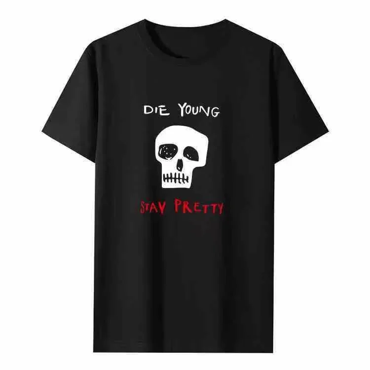 

2025 New Korean Version G-Dragon Too Bad Song GD Cartoon Skull Print White Cotton Men's and Women's T-shirts Short Sleeves