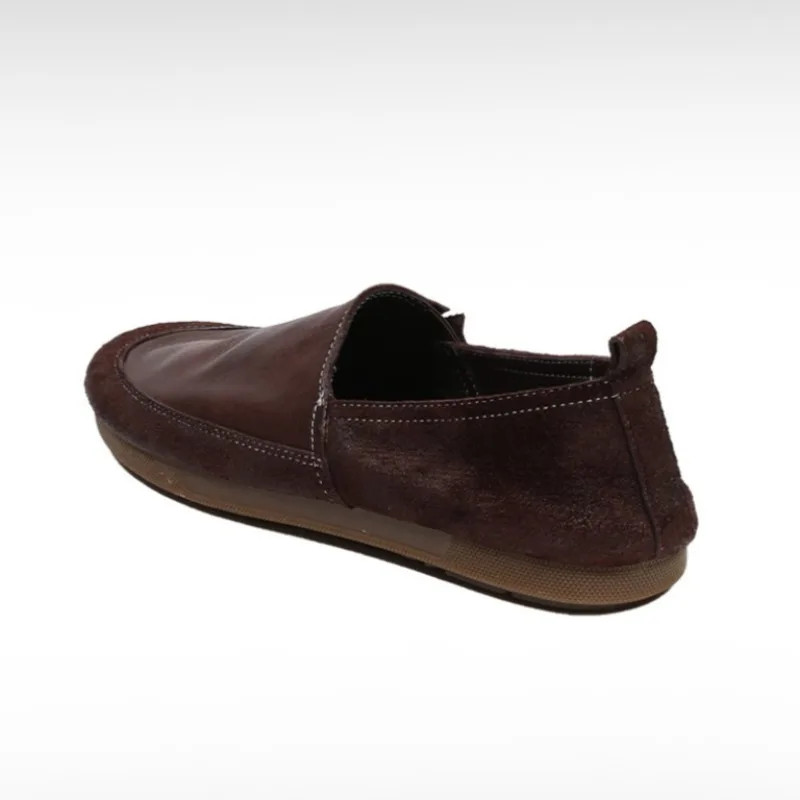Hand-stitched Horse Leather Loafers Men Vintage Slip-on Fisherman Shoes Soft Comfortable Flat Driving Shoes