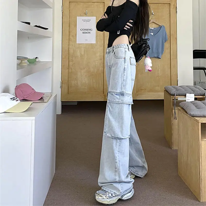 High Waist Wide Leg Workwear Pants Comfortable Fashionable Straight Cut Jeans High Street Retro Style Youth plus Winter Colle...