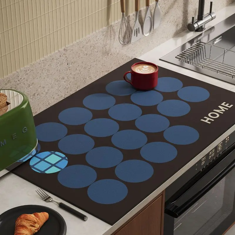 VIKAMA Super Absorbent Non Slip Dark Green Dot Kitchen Counter Mat Dish Drying Pad Heat Resistant Coffee Bar Protector