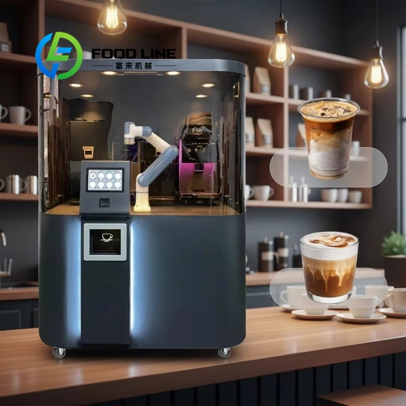 See Through Robotic Coffee Maker With Robotic Arm Full View Brewing Process For Coffee Shop And Public Place Operation