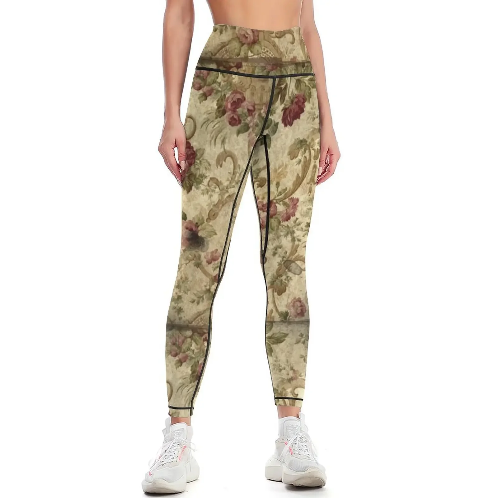 

Vintage brocade, gold, crimson flowers fabric Leggings Sports pants for sporty woman push up Womens Leggings