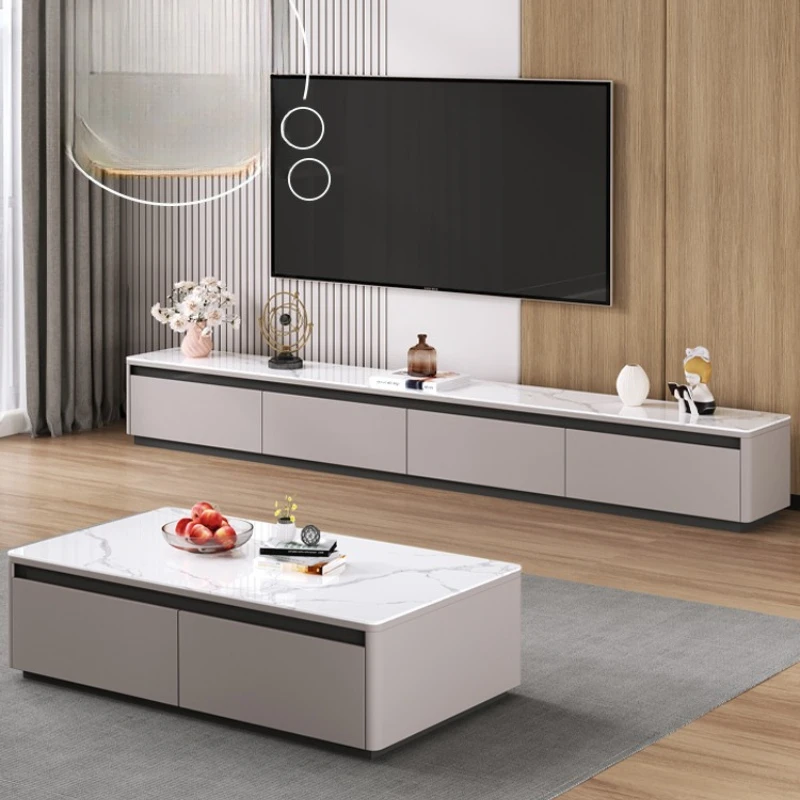 

Rock slab TV cabinet living room home 2025 new small apartment solid wood simple floor coffee table TV cabinet combination