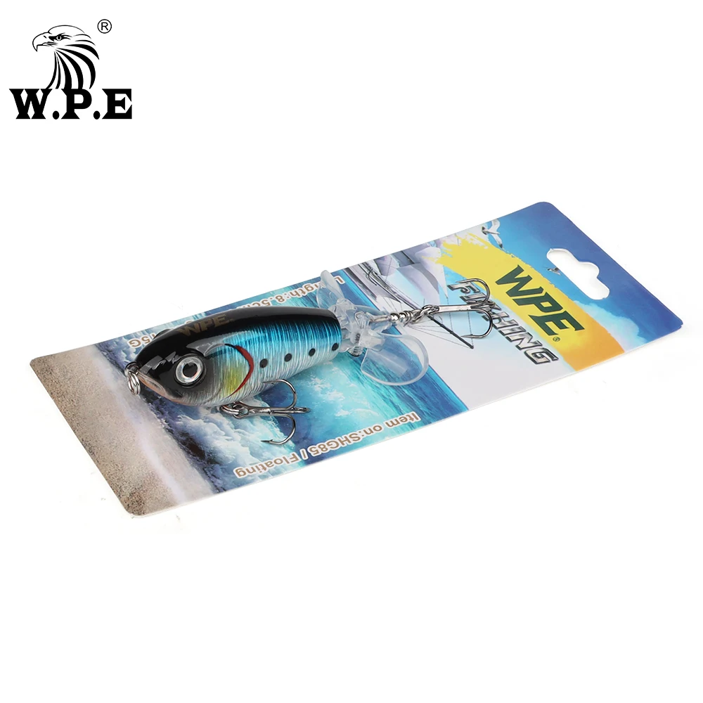 W.P.E 1pcs Fishing Lure 85mm 15g Floating Lure Topwater Swimbait Hard Lure Spinning Tail with Sharp Treble Hook Fishing Tackle