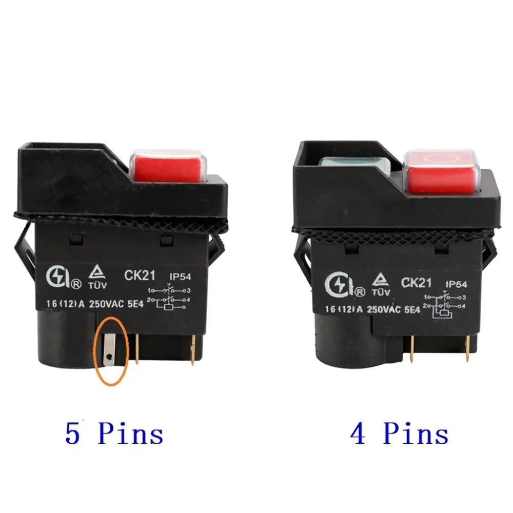 

CK21 250V 16A 4Pin 5 Pins Waterproof Electromagnetic Safety Pushbutton Switch for Metal Cutter Grinder Machine Shutter