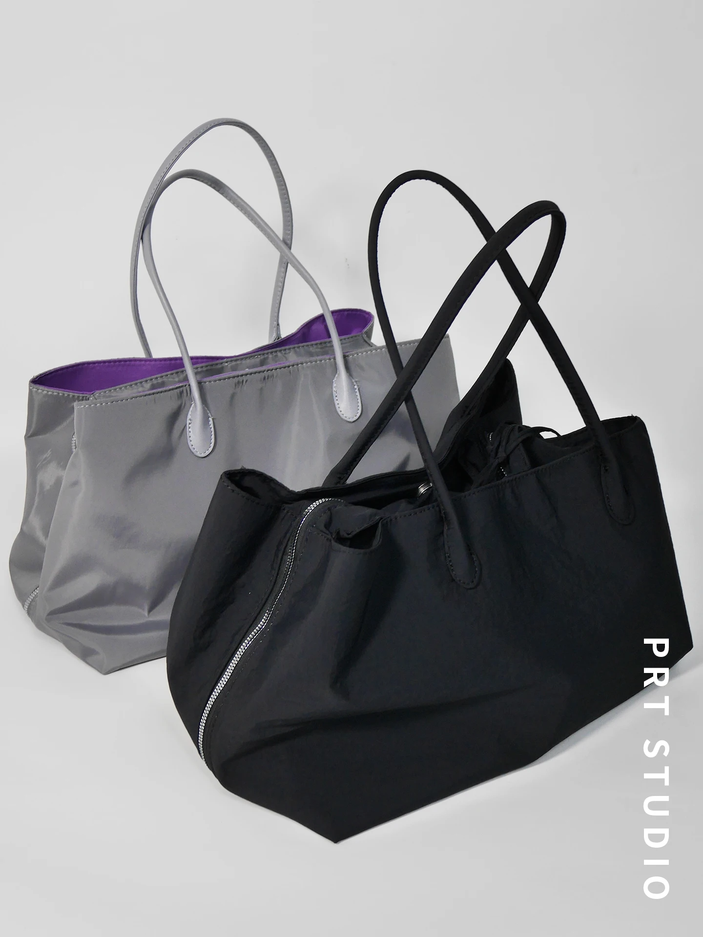 PRT Blackberry Purple Nylon Tote Bag Large Capacity Multi-compartment Commuter Casual Shoulder Handbag Soft Zipper Closure
