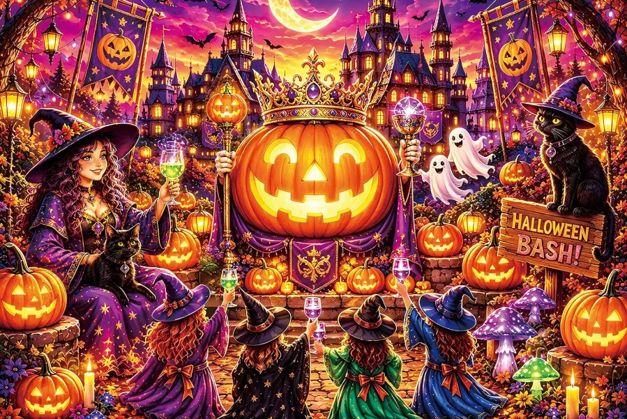Jigsaw Puzzle 500/1000/1200/2000PCS Halloween Witch Bash Enchanted Castle Jack O Lantern Ghost Black Cat Magic Mushroom DIY Gift