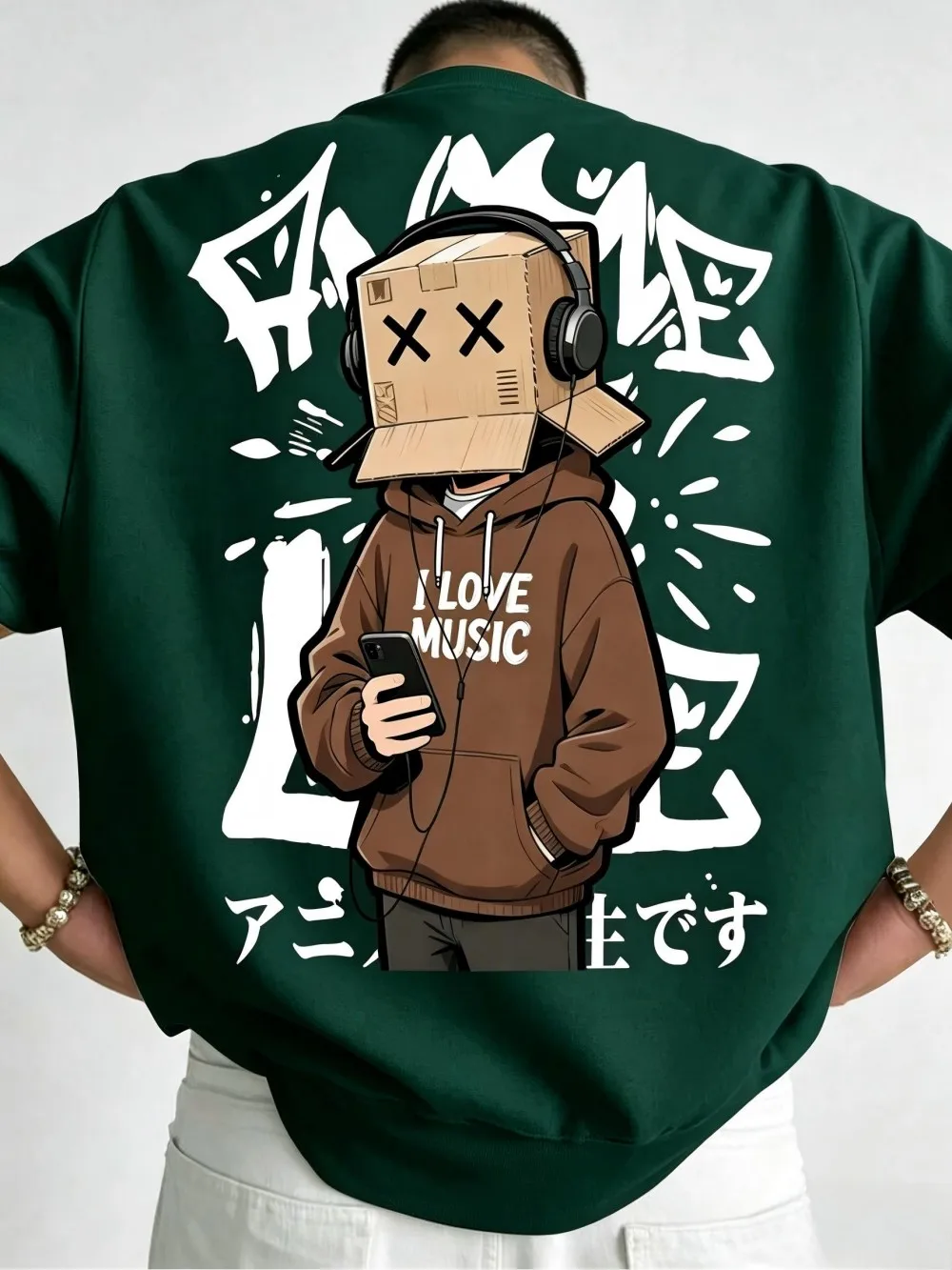 Amerikanisches Herren-Sommer-T-Shirt mit Kartonbox-Cartoon-Charakter-Buchstabendruck, mikroelastisch, atmungsaktiv, Rundhals, für Outdoor und Streetwear. – Detail 7