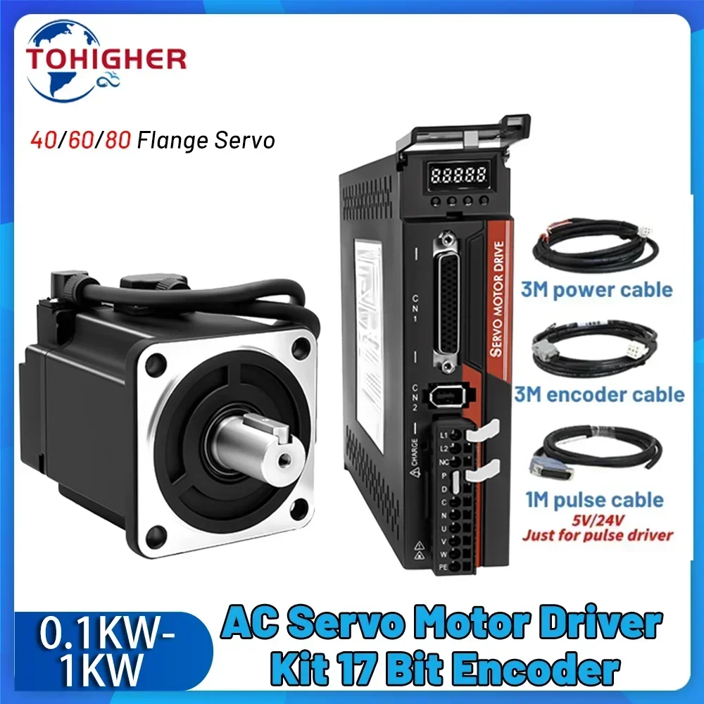 AC Servo Motor Kit 100W/200W/400W/600W/750W/1000W Servo Motors and Driver 40/60/80 Flange Servo Motor with Driver with Brake CNC
