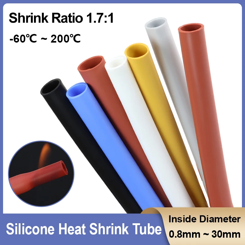 

1.7:1 Silicone Heat Shrink Tube 0.8mm ~ 30mm Flexible Sleeve Insulated High Temperature Resistance DIY Wire Wrap Cable Protector