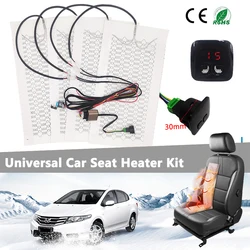 Built-in Car Seat Heater Kit Universal 12V Carbon Fiber Heating Pads 5 Levels Digital Display Control Switch System Fit 2 Seats