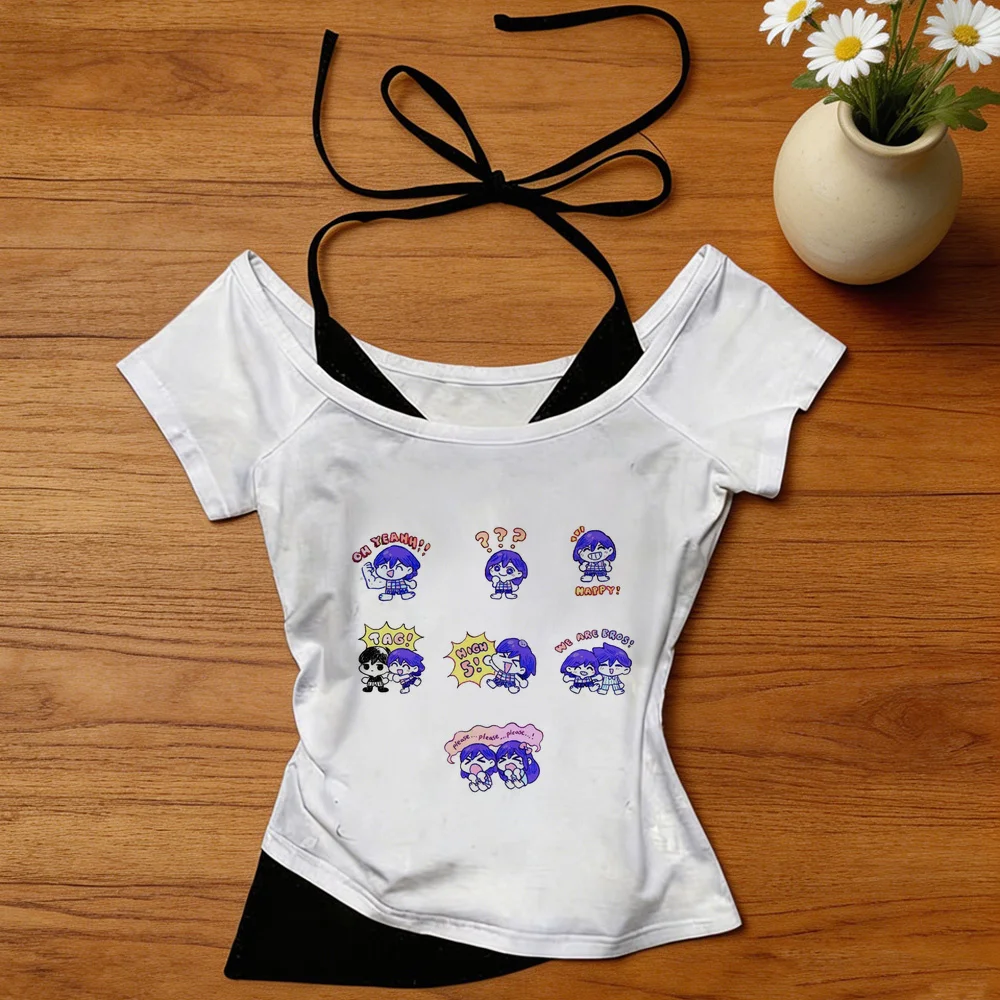 Omori cropped top shoujo cute cutecore dollette streetwear anime t shirt harajuku meme korean fashion kawaii gyaru