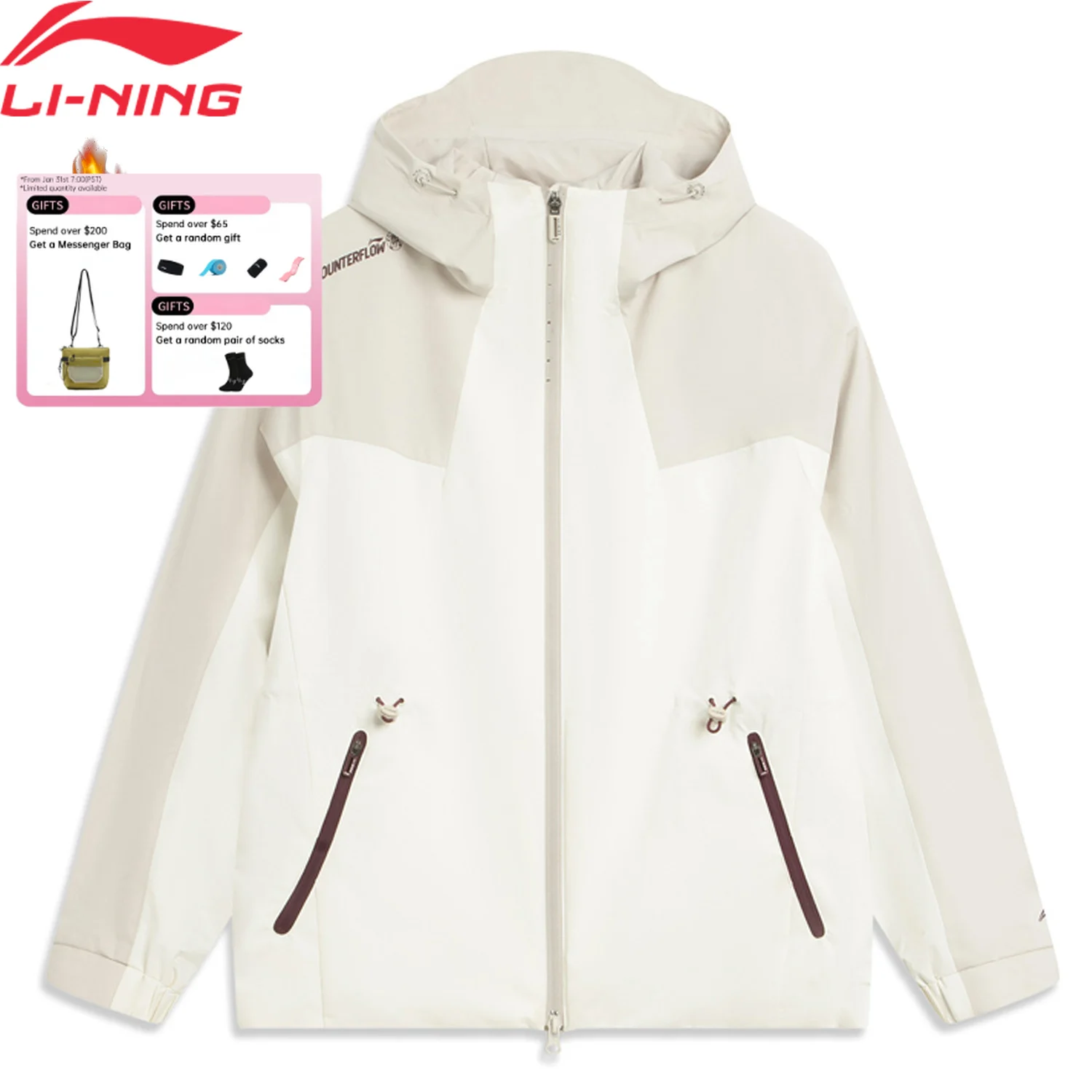 Li-Ning Sudadera de lana 3 en 1 para mujer y cortavientos LN WARM PFC-FREE WATER REPELLENT Chaquetas deportivas con forro AWBV090 ﻿