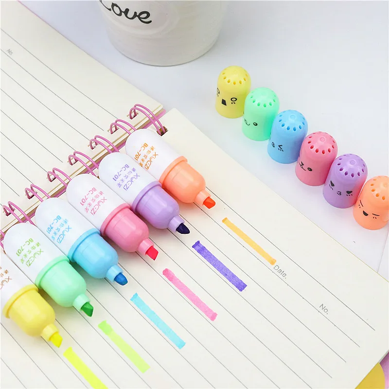 

6 Pcs/lot Capsules Highlighter Vitamin Pill Highlight Marker Color Pens Stationery Office School Supplies