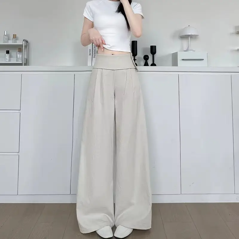 Irregular 2026 wide leg pants for women's summer new high waisted straight leg pants with a drooping casual pleated suit pants