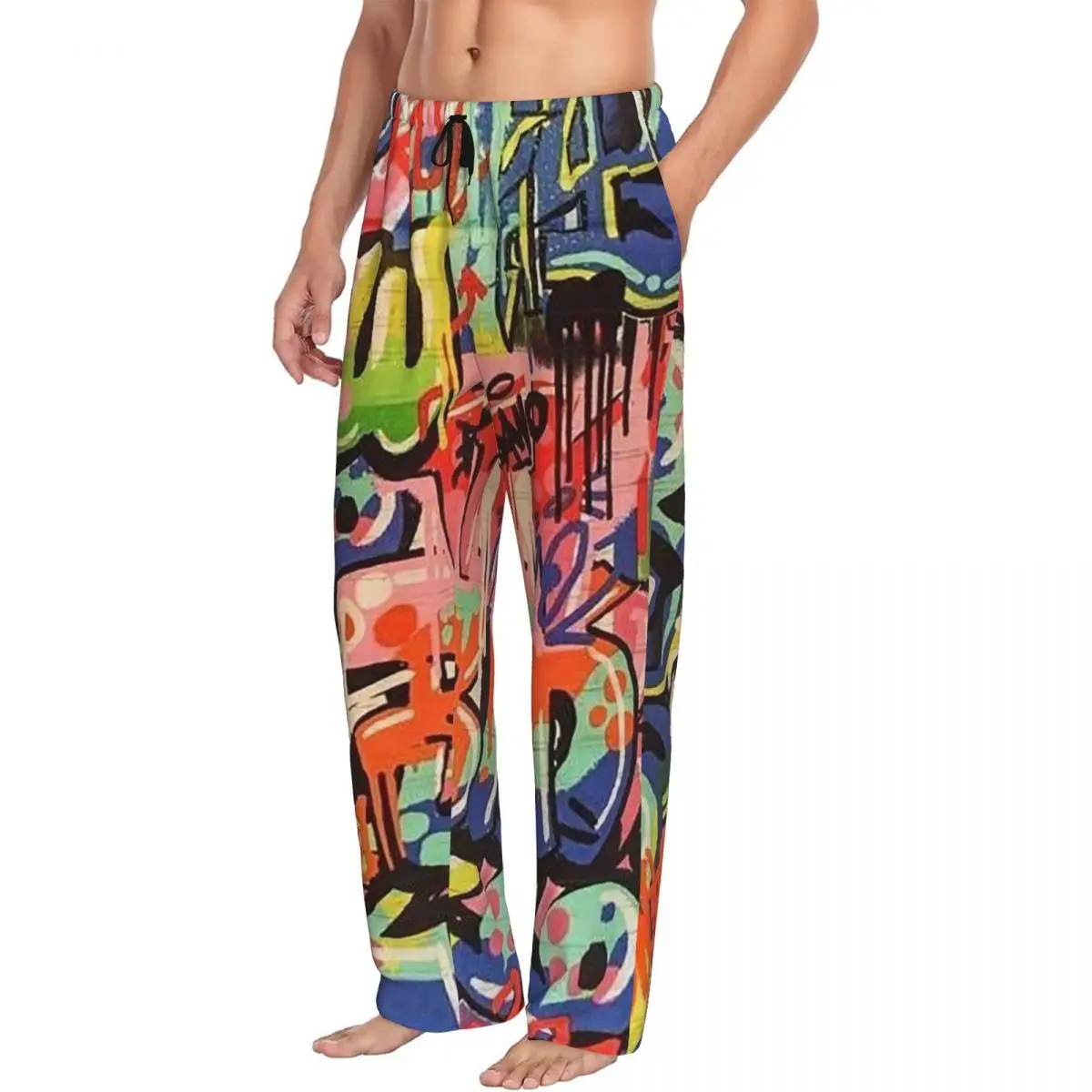 Custom Urban Pattern Hip Hop Graffiti Street Art Men Pajama Pants Lounge Sleep Sleepwear Bottoms with Pockets