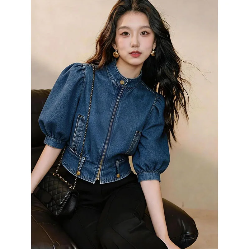 Women's Denim Coat 2026 Spring Autumn Unique Beautiful Loose Ladies Cowboy Jacket Sense of Design Elegant Lady Outerwear