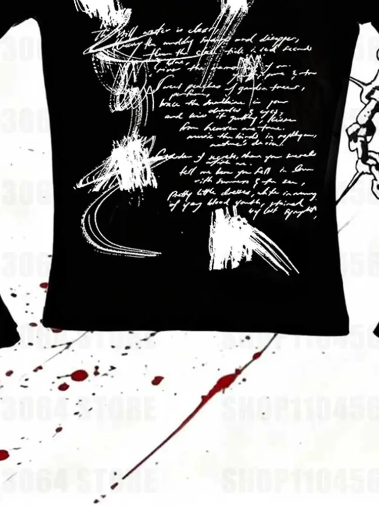 تي شيرت جديد برقبة دائرية وأكمام طويلة تي شيرت فتاة جميلة ومثيرة بقصة ضيقة ثقافة فرعية مثيرة Y2k مطبوعة #5